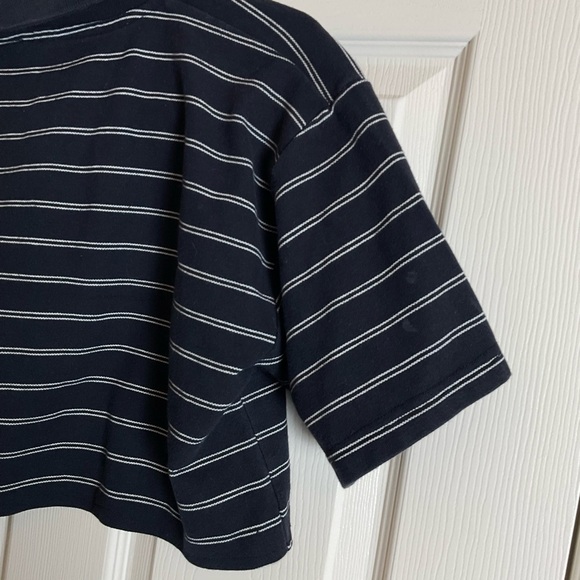 vintage Lacoste cropped polo shirt woman’s blue and white Top size large - Picture 6 of 10